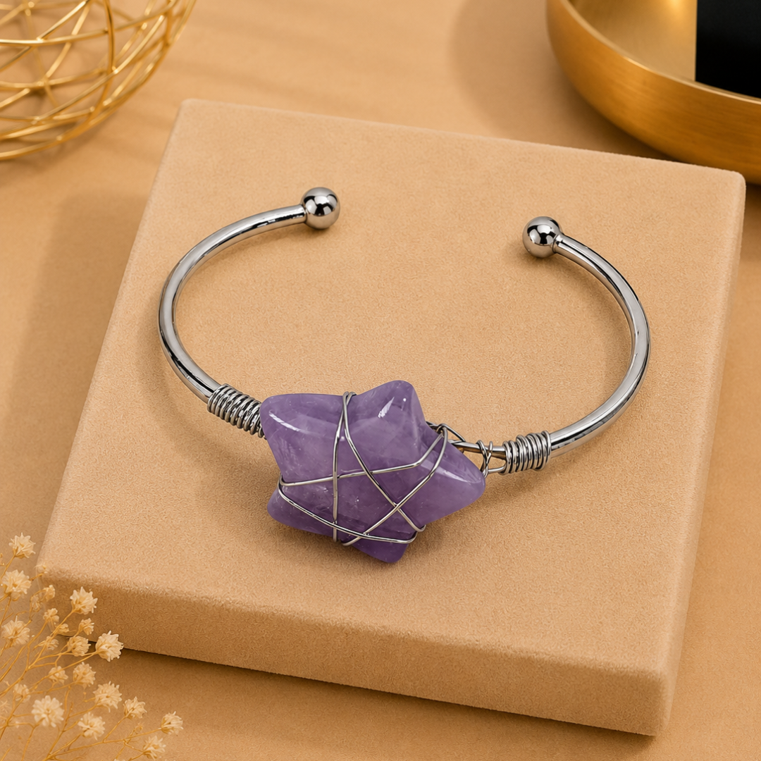 Wire Wrapped Star Bangle — Amethyst