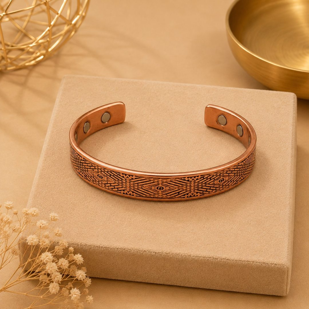 Copper Bangle Diamond Wave