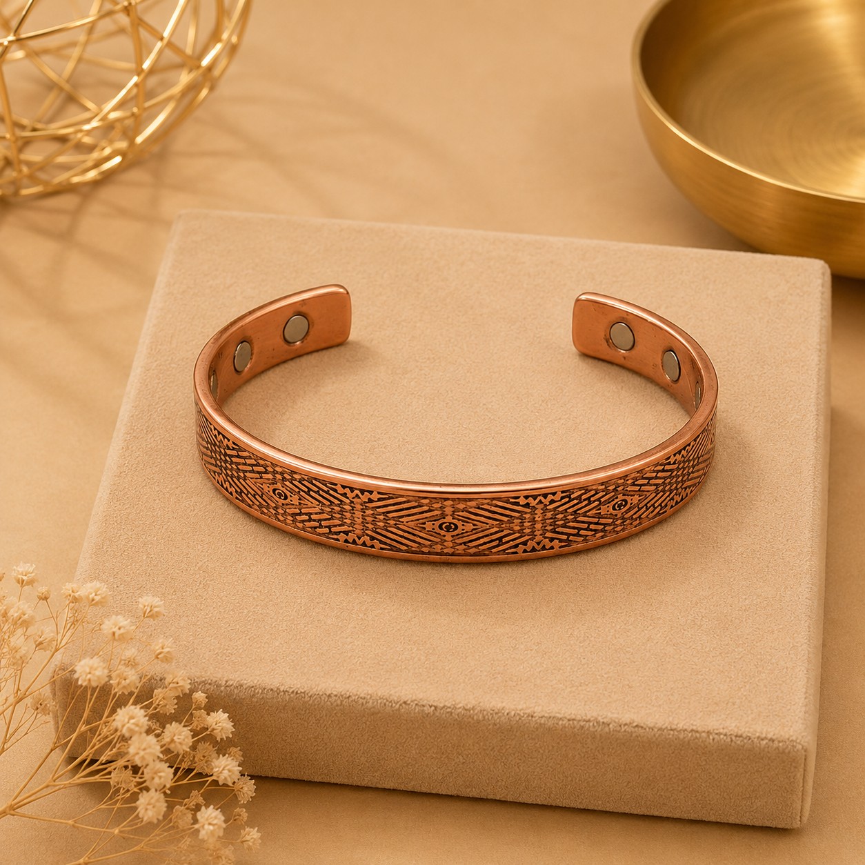 Copper Bangle Diamond Wave