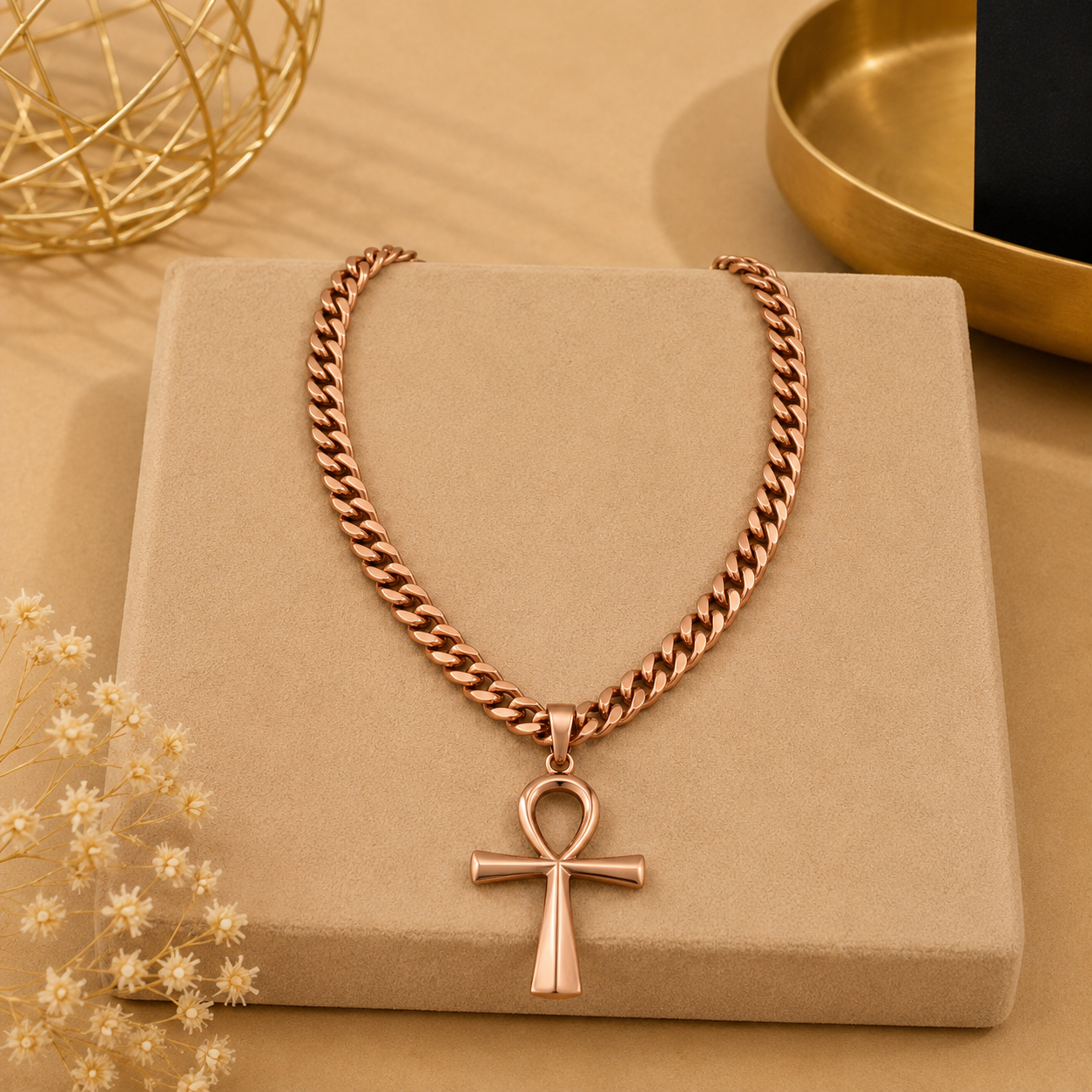Cuban Links Copper Ankh Necklace